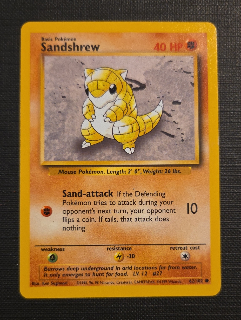 Pokemon Base Set 1999 SANDSHREW Trading Card (62/102)